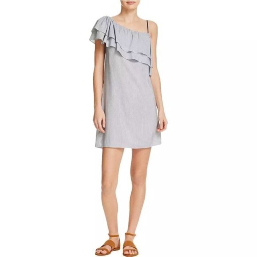 Splendid One Shoulder Ruffled Stripe Mini‎ Dress M